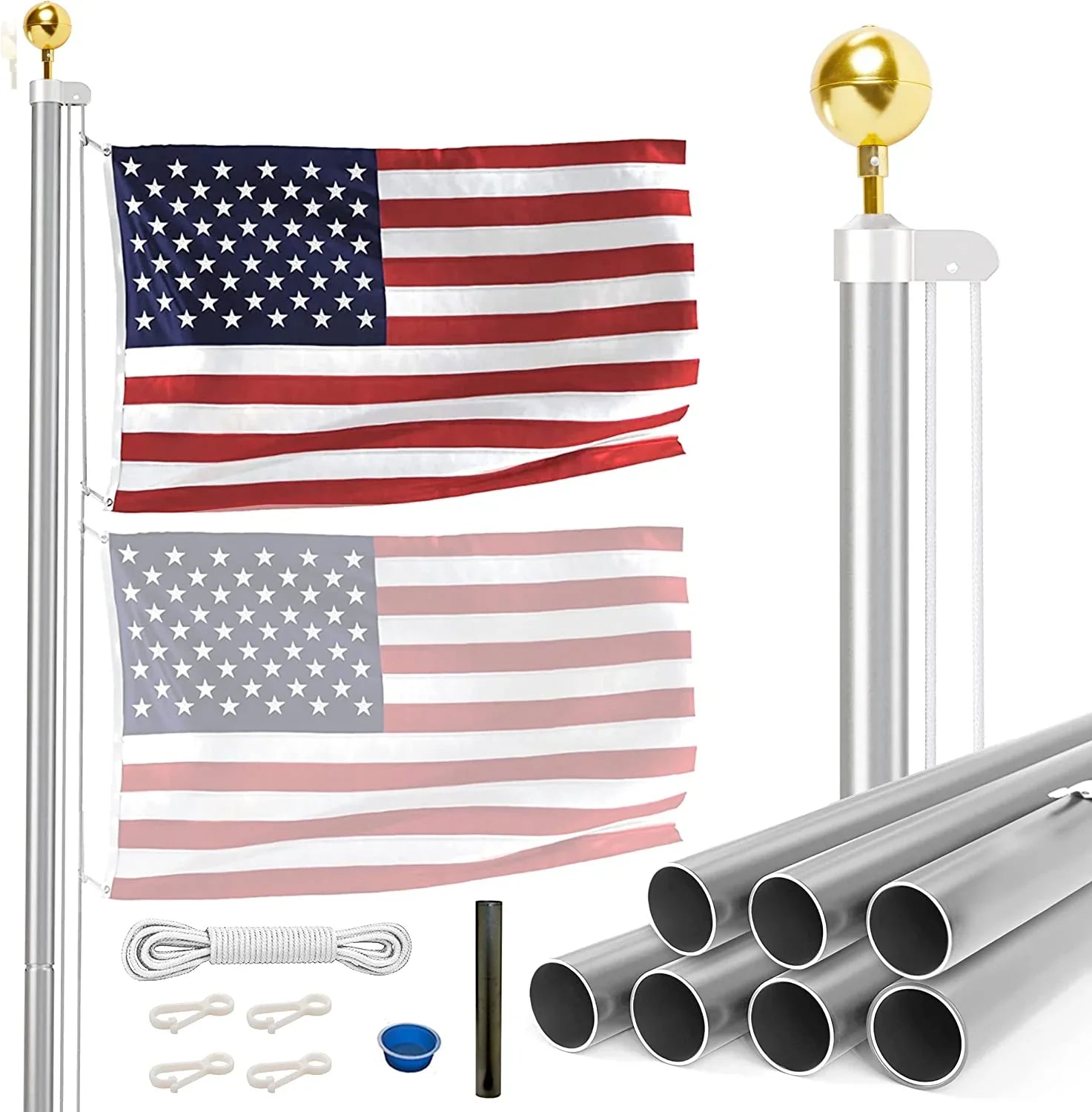 All American Series - 20' Tapered Sectional Fagpole kit w/ 3'x5' USA F