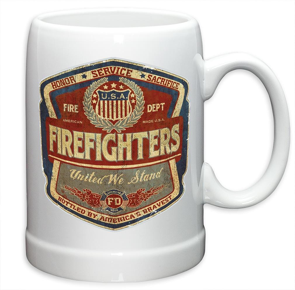 Firefighter Denim Fade Label Stoneware White Coffee Mug Gift Set