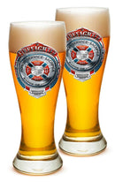 Fire Honor Service Sacrifice Chrome Badge Firefighter 23oz Pilsner Glass Glass Set