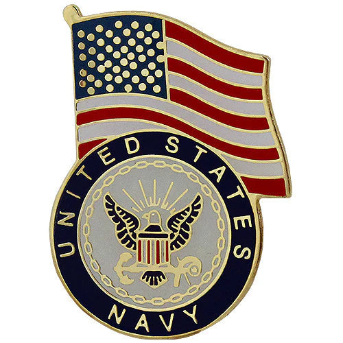 NAVY LAPEL PIN: UNITED STATES FLAG WITH NAVY EMBLEM