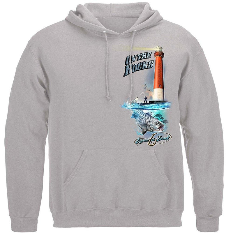 On the Rocks Striped Bass Sea Bass Black Fish Premium Hooded Sweat Shirt
