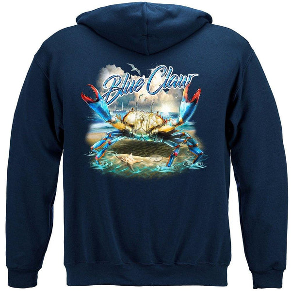 Blue Claw Crab In Your Face Premium Hooded Sweat Shirt