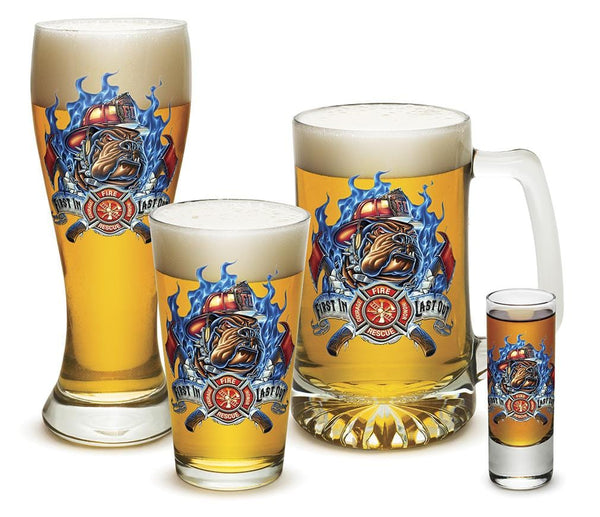 First In Last Out Firefighter 4 Piece Glass Gift Set