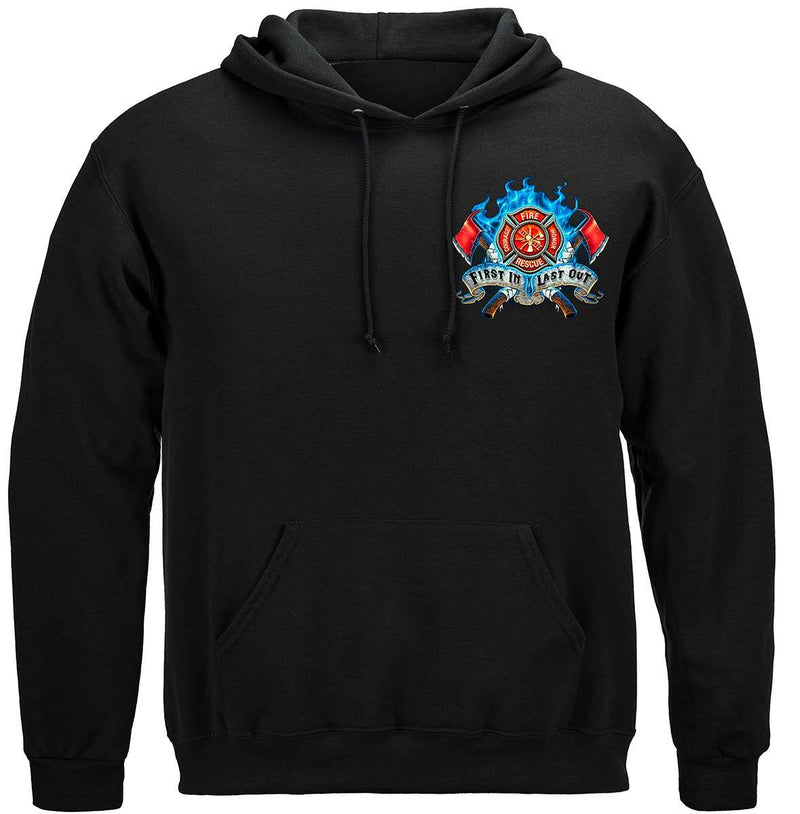 Firefighter Fire Dog First in Last Out Premium Hooded Sweat Shirt