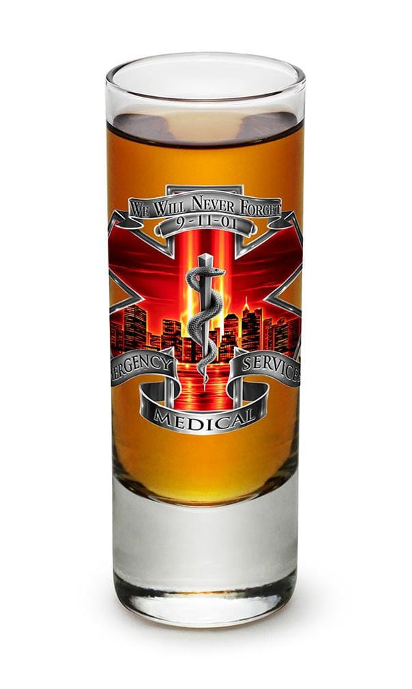 Tribute High Honor Red EMS 2oz Shooter Shot Glass Glass Set