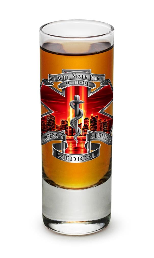 Tribute High Honor Red EMS 2oz Shooter Shot Glass Glass Set