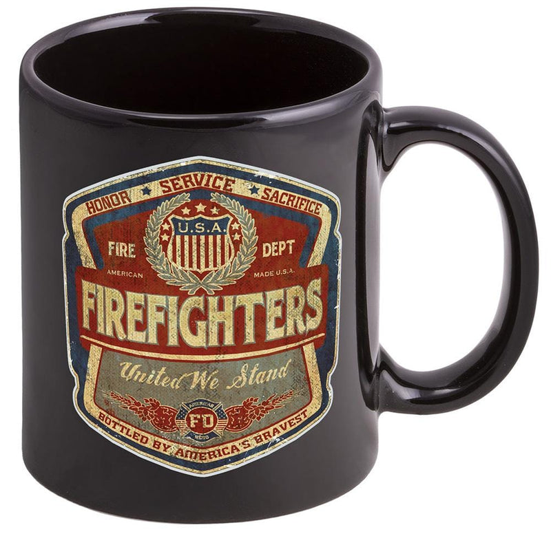 Firefighter Denim Fade  Label Stoneware Black Coffee Mug Gift Set