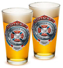 Fire Honor Service Sacrifice Chrome Badge Firefighter 16oz Pint Glass Glass Set