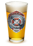 Fire Honor Service Sacrifice Chrome Badge Firefighter 16oz Pint Glass Glass Set