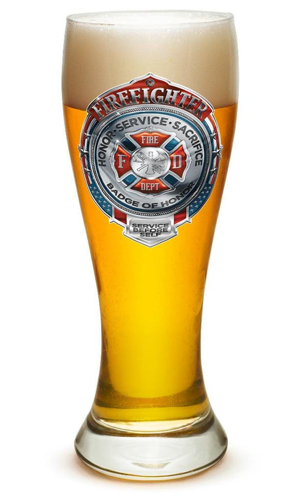 Fire Honor Service Sacrifice Chrome Badge Firefighter 23oz Pilsner Glass Glass Set