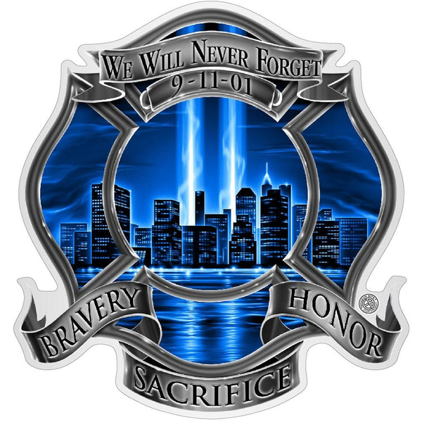 911 Firefighter Blue Skies We Will Never Forget Premium Reflective Decal