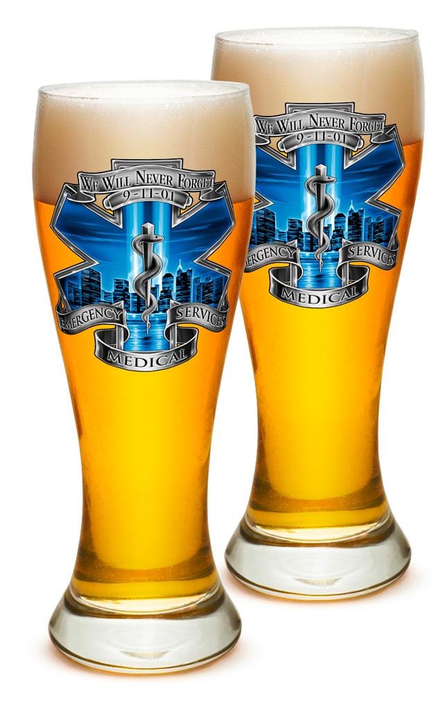 911 EMS Blue Skies we will never forget 23oz Pilsner Glass Glass Set