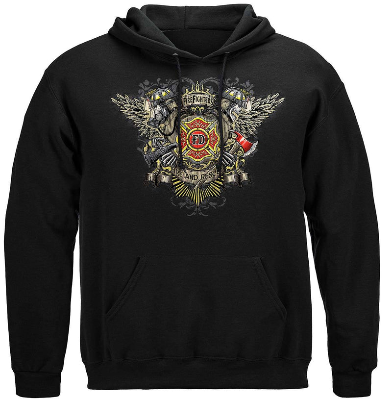 Firefighter Skull Wings Full Premium Hooded Sweat Shirt