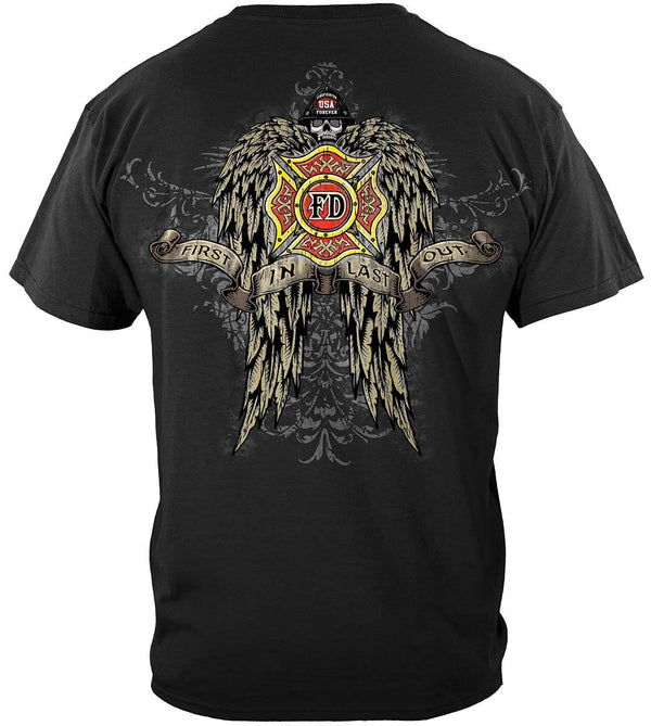 Firefighter Skull Wings Full Premium T-Shirt