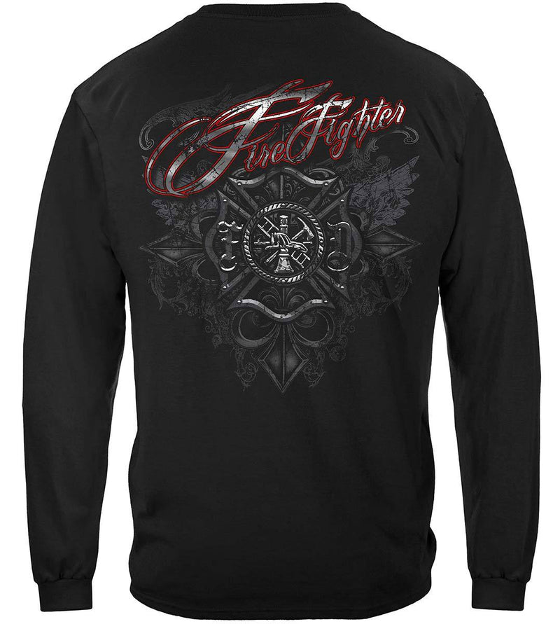 Firefighter Red Script Red Foil Premium Long Sleeves