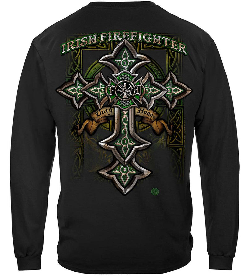 Firefighter Irish Celtic Cross Green Foil Premium Hooded Sweat Shirt