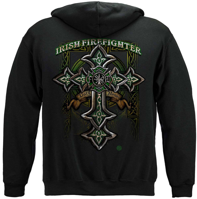 Firefighter Irish Celtic Cross Green Foil Premium Hooded Sweat Shirt