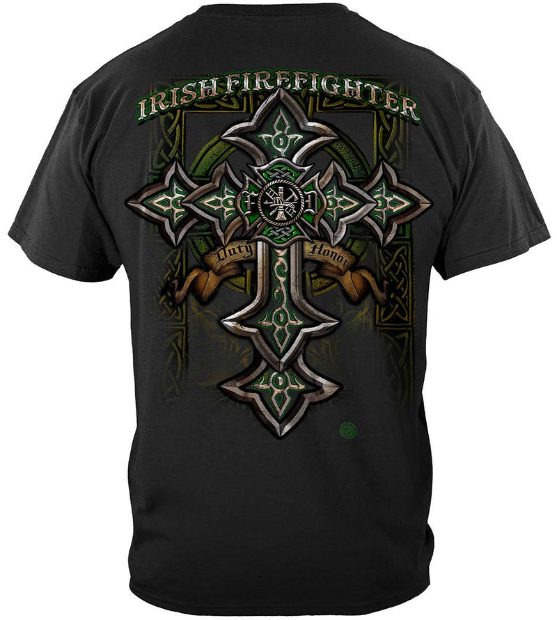 Firefighter Irish Celtic Cross Green Foil Premium Hooded Sweat Shirt