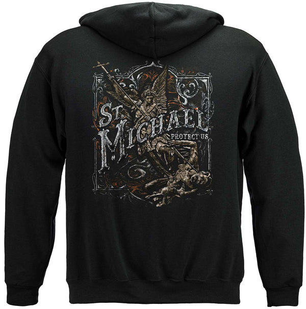 Firefighter St. Michael's Protect Us Silver Foil Premium Hooded Sweat Shirt