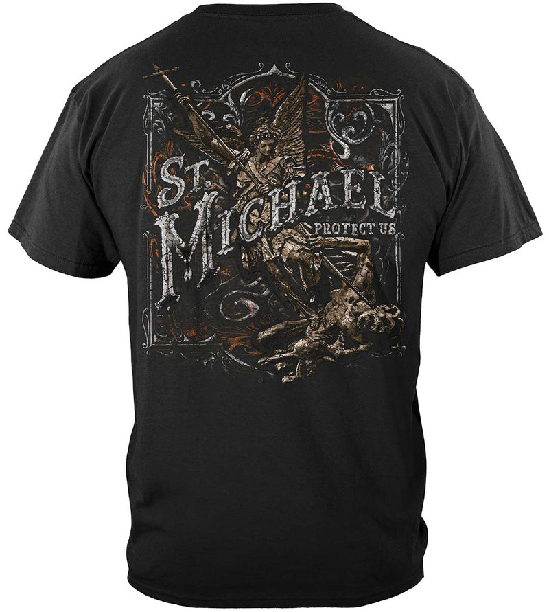 Firefighter St. Michael's Protect Us Silver Foil Premium T-Shirt