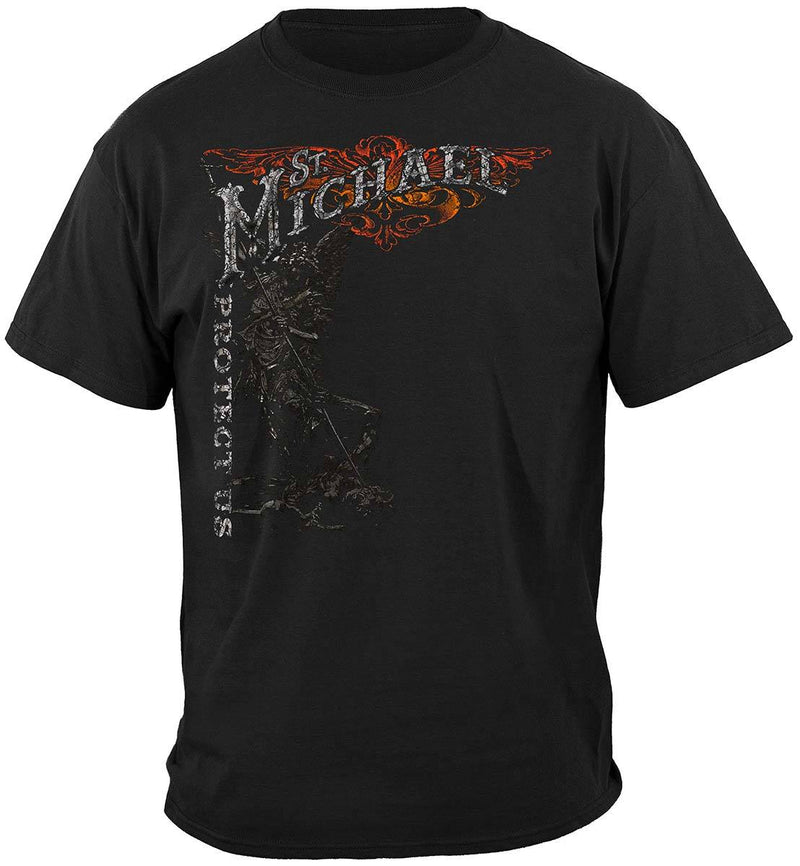 Firefighter St. Michael's Protect Us Silver Foil Premium T-Shirt