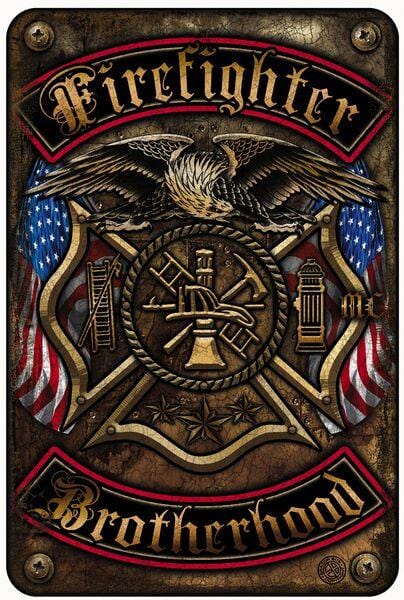 Firefighter Brotherhood Double Flag Aluminium Sign Decor