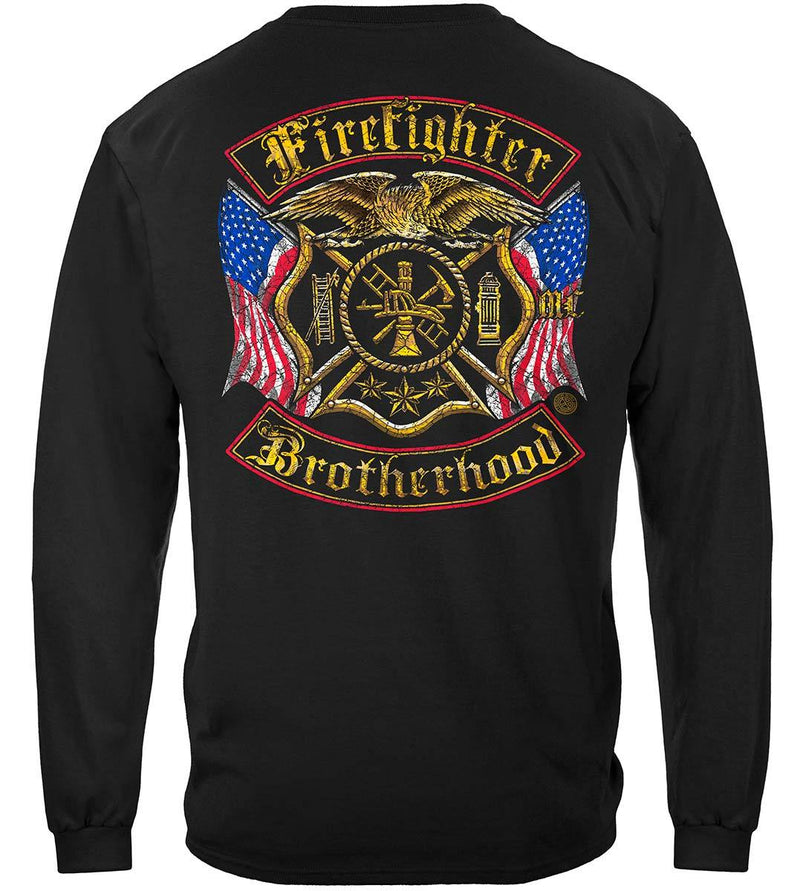 Firefighter Double Flagged Brotherhood Distressed Gold Foil Premium Hooded Sweat Shirt