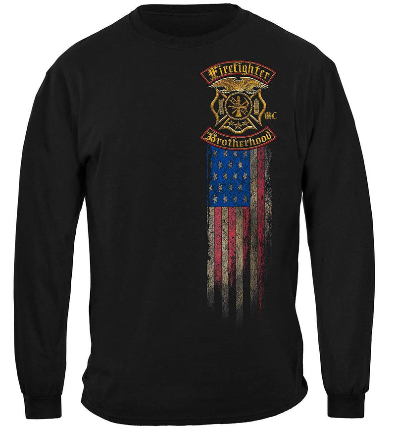 Firefighter Double Flagged Brotherhood Distressed Gold Foil Premium Long Sleeves