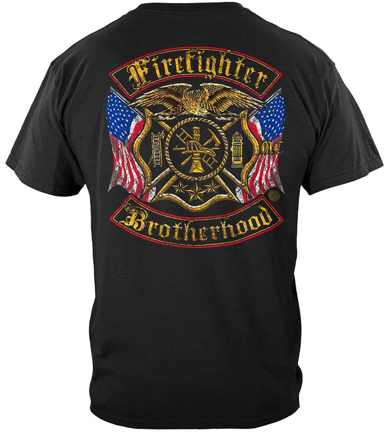Firefighter Double Flagged Brotherhood Distressed Gold Foil Premium Hooded Sweat Shirt