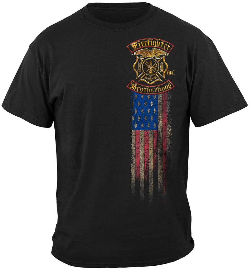 Firefighter Double Flagged Brotherhood Distressed Gold Foil Premium Hooded Sweat Shirt