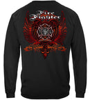 Firefighter Red Wings Rise Above Fear Silver Foil Premium Hooded Sweat Shirt