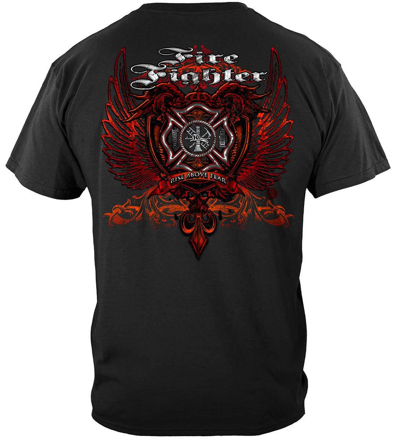 Firefighter Red Wings Rise Above Fear Silver Foil Premium Long Sleeves