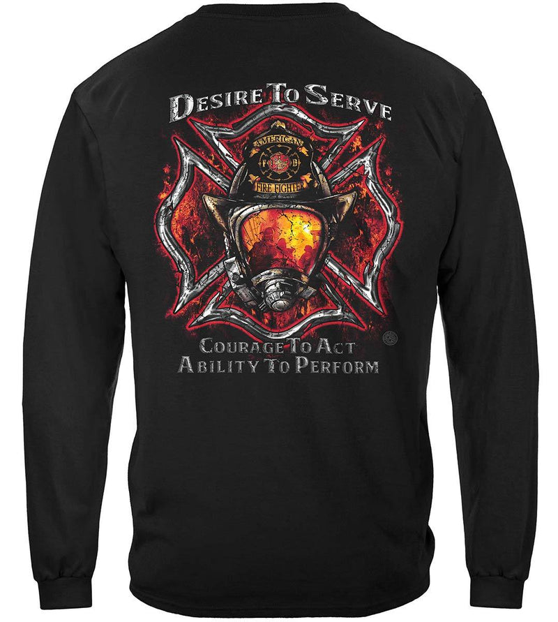 Firefighter Desire To Serve Silver Foil Premium Hooded Sweat Shirt