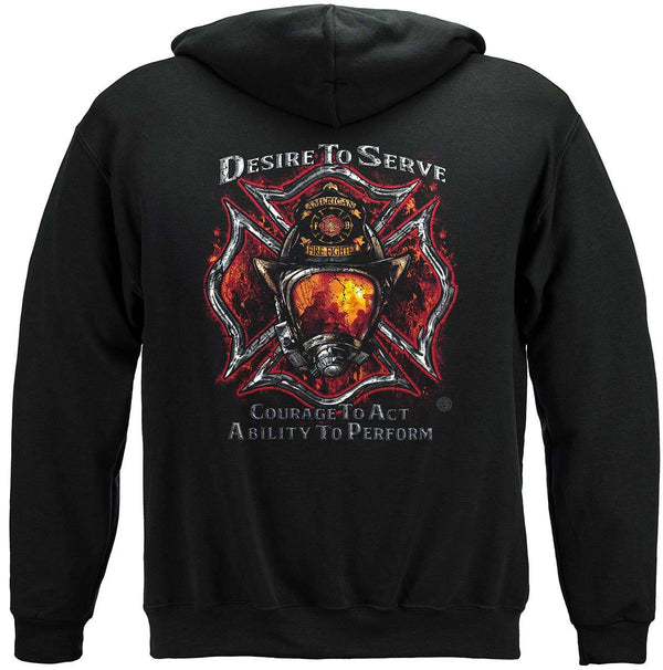 Firefighter Desire To Serve Silver Foil Premium Hooded Sweat Shirt