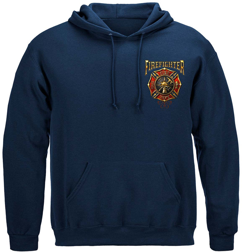 Firefighter Flames Gold Shield Premium Hooded Sweat Shirt