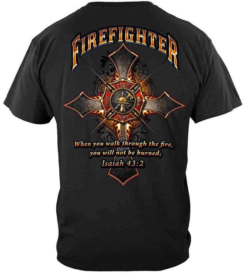 Firefighter Cross Walk Through the Fire  Isaiah 43: 2 Premium Hooded Sweat Shirt