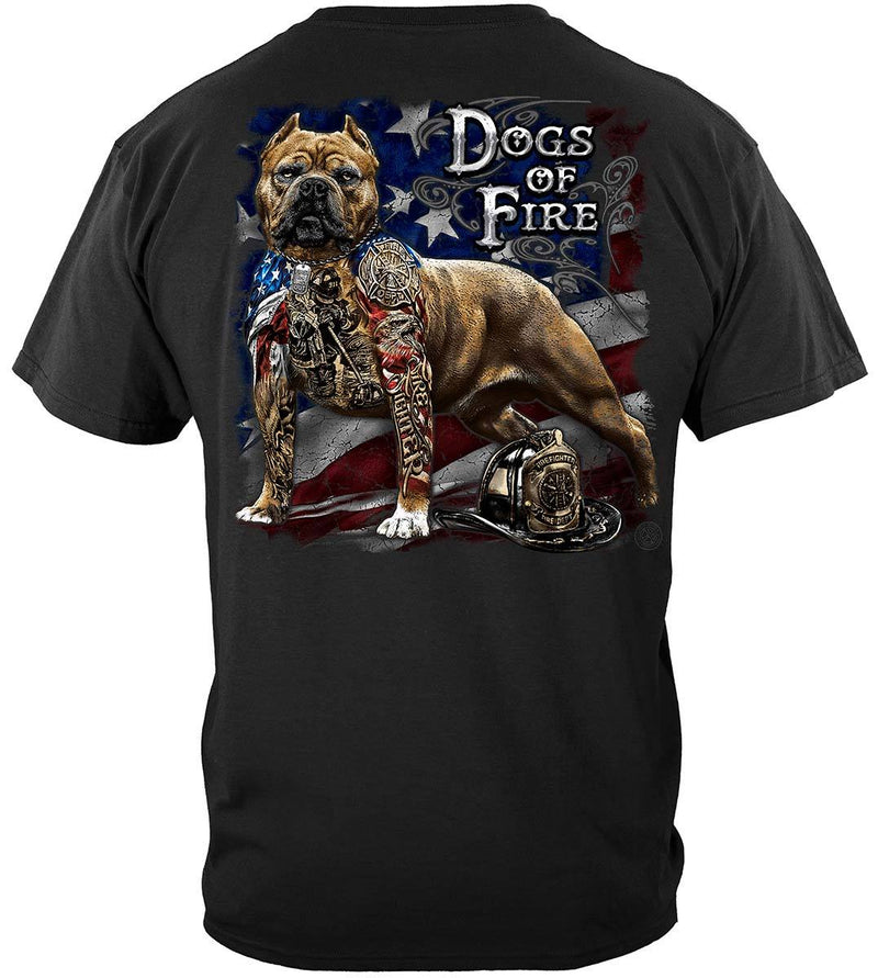 Firefighter Pit Bull Dog Tattoo American Flag Premium Long Sleeves