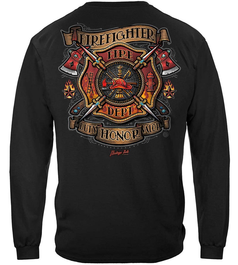 Firefighter Vintage Tattoo Art Premium Hooded Sweat Shirt