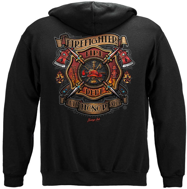 Firefighter Vintage Tattoo Art Premium Hooded Sweat Shirt