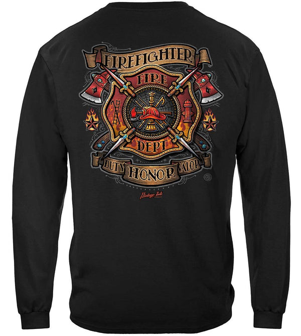 Firefighter Tattoo Vintage Ink Premium Long Sleeves