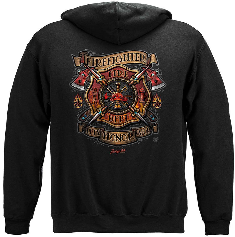 Firefighter Tattoo Vintage Ink Premium Hooded Sweat Shirt
