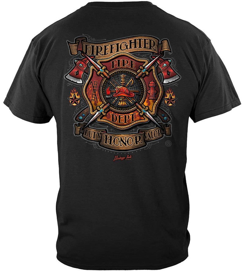 Firefighter Tattoo Vintage Ink Premium Hooded Sweat Shirt