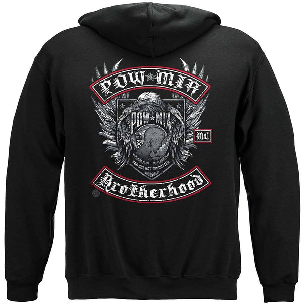 Pow Mia Biker With Rockers Silver Foil Premium Hooded Sweat Shirt