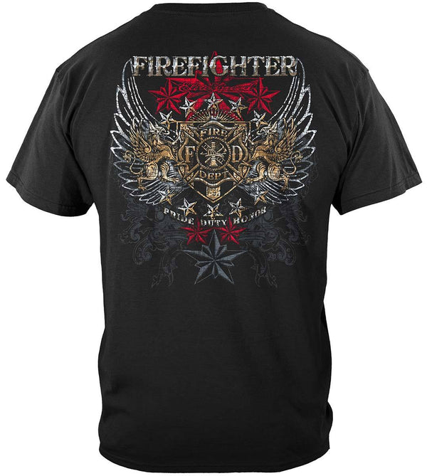 Elite Breed Firefighter Pride Duty Honor Silver Foil Premium T-Shirt
