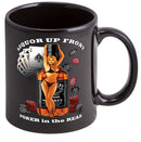 Liquor Up Front Poker in The Rear Stoneware Black Coffee Mug Gift Set