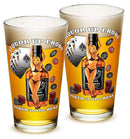 Liquor up front poker in the Rear 16oz Pint Glass Glass Set