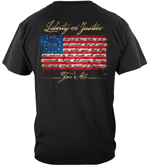 PATRIOTIC 1776 BETSY ROSS FLAG LIBERTY AND JUSTICE FOR ALL TEE