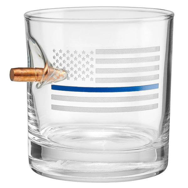 BenShot Thin Blue Line Rocks Glass - 11oz