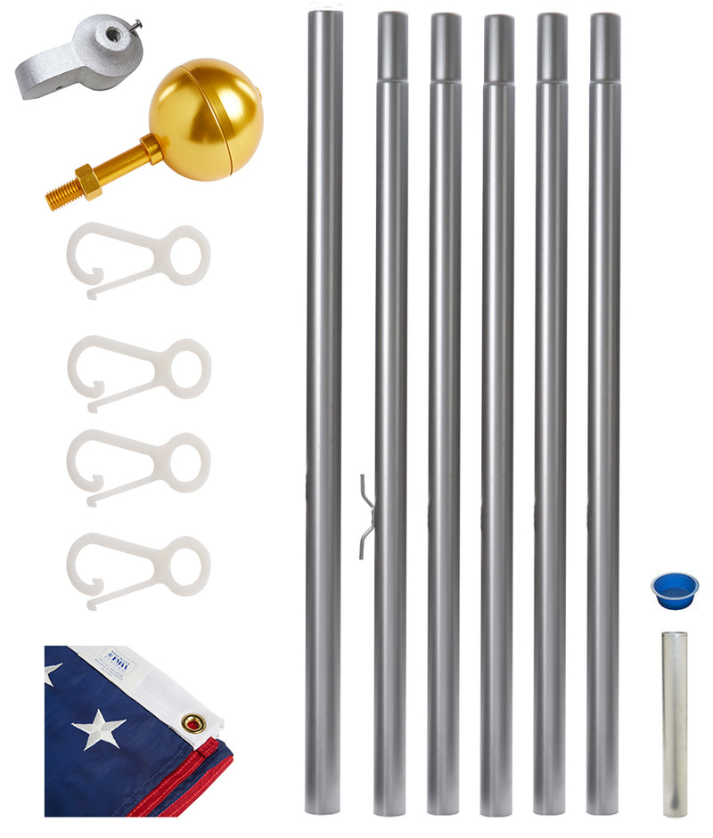 All American Series - 25’ Tapered Sectional Fagpole kit w/ 4’x6’ USA Flag