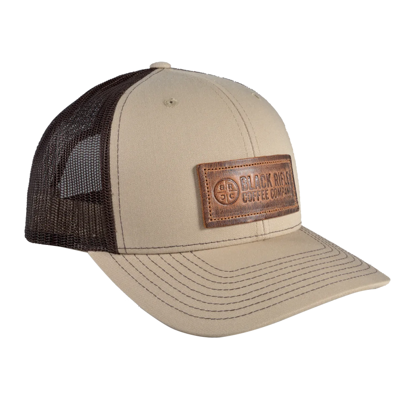 Leather Patch Trucker Hat - Tan w/Brown Mesh